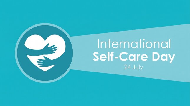 International self-care day illustration with hands holding heart
