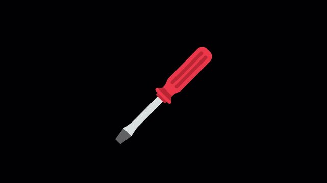Flat style screwdriver tightening screw animation with alpha channel
