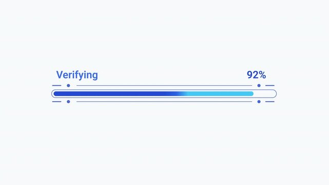 Flat vector illustration of a modern verifying progress bar with percentage indicator, representing system verification, software validation, loading progress, and digital workflow.