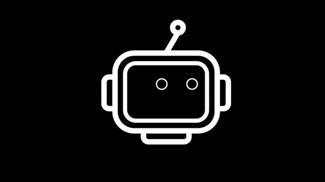 Minimalist White Outline Chatbot Icon Animating from Neutral to Smiling Face on Black Background