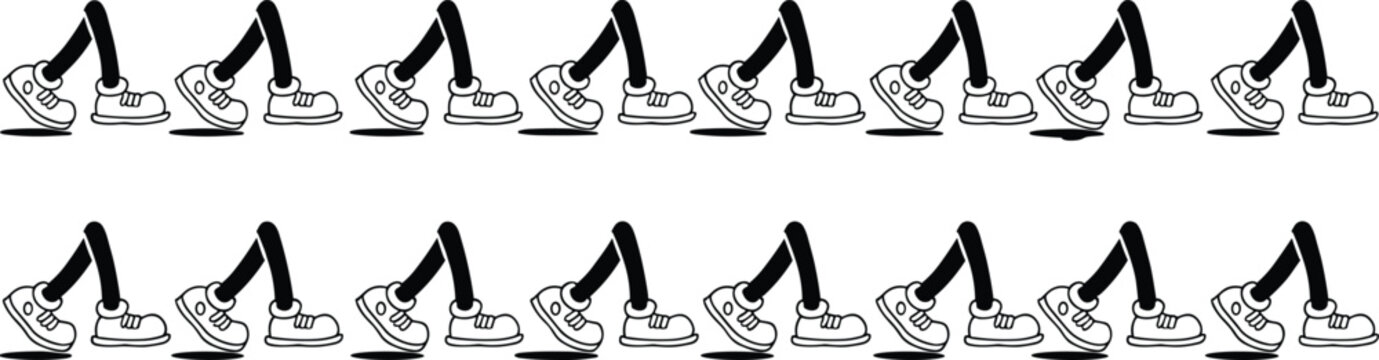 Cartoon walking legs animation sequence set for motion and character projects in black and white style for creative animation