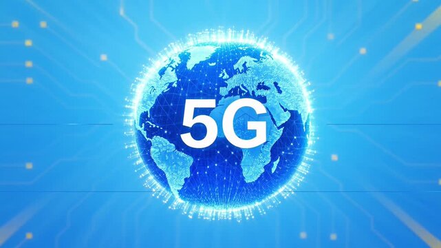 5 g global network technology concept: digital earth with data connectivity and circuitry