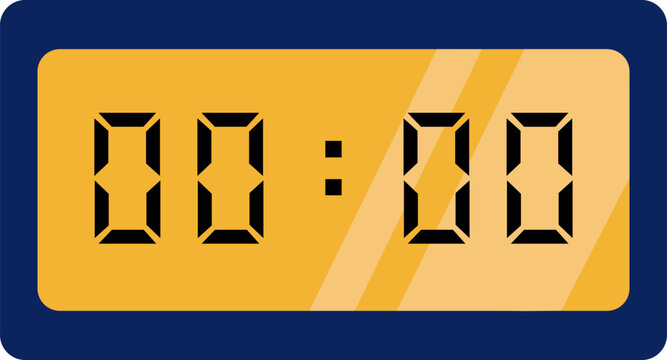 blue gold digital clock showing 00:00 on a white background. Modern digital clock display with glowing numbers, perfect for technology, time, and futuristic concepts.