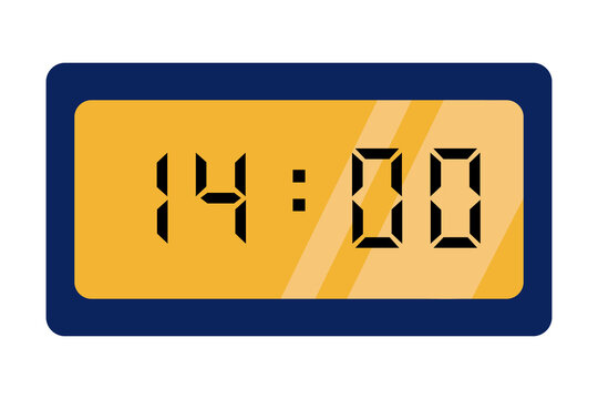 blue gold digital clock showing 14:00 on a white background