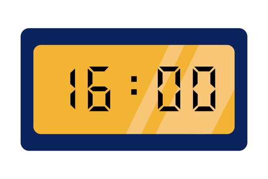 blue gold digital clock showing 16:00 on a white background