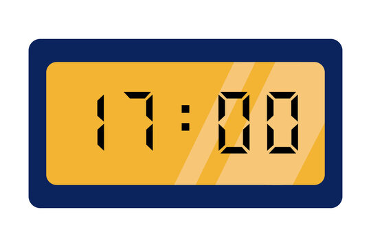blue gold digital clock showing 17:00 on a white background