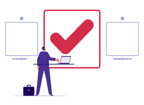 Online Voting, survey questionnaire concept, man or businessman doing online questionnaire