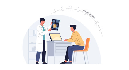 Fototapeta premium Doctor showing patient x-ray in medical consultation, healthcare illustration