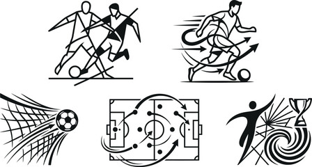 Obraz premium Soccer match concept icons with players tactics and scoring football strategy