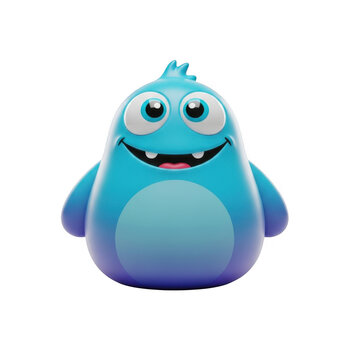 Smiling cartoon alien or monster character with blue and green colors isolated on transparent background