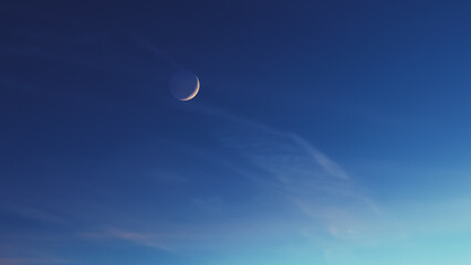 Blue hour time with crescent Moon, stars and planets. © astrosystem