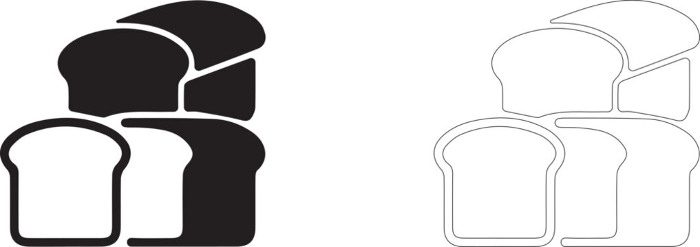 Sliced sandwich bread vector icon filled and outline, wheat toast loaf slices bakery symbol.