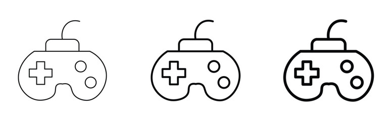 Minimalist video game controller line icons, gaming gamepad vector set with varying stroke weights, modern gaming console joystick symbols © Asad