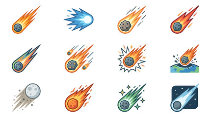 Creative Collection of Vibrant Meteor and Comet Illustrations with Dynamic Flames and Explosions in Space Themed Art © Homsul