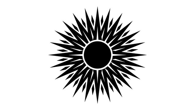 Black sunburst vector icon with sharp pointed rays for logo design and graphic decoration