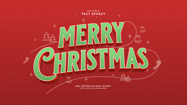 Merry Christmas Editable Text Effect Retro Holiday Typography