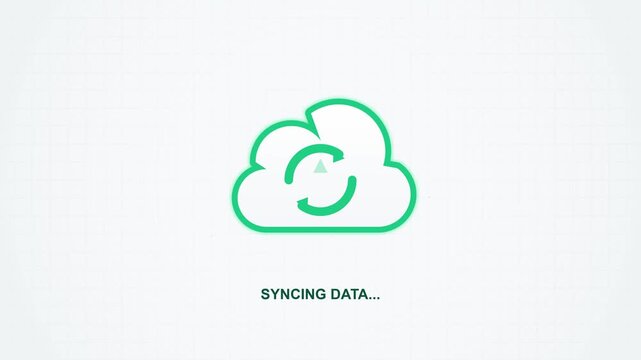 Animated Cloud Synchronization Icons Rotating in a Modern Digital Interface for Business Technology