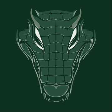Symmetrical snake head logo with sharp lines and detailed scales