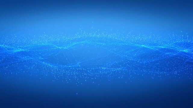 Abstract blue digital wave background, with glowing particles, and data flow motion
