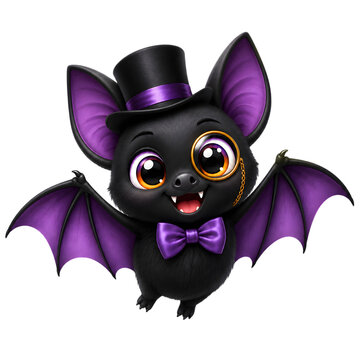 Cute Halloween Bat PNG with cute black bats, purple wings, candy, pumpkins, lanterns, moon elements, and spooky seasonal accessories.