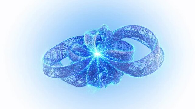 Abstract blue glowing particle swirl motion background, with dynamic energy ribbons