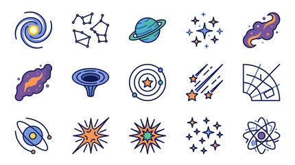 Elegant Collection of Space Themed Illustrations Featuring Galaxies Planets Stars and Celestial Phenomena in Vibrant Colors © Jahit
