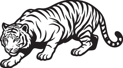Fototapeta premium Black and white tiger, striped animal, wildlife illustration, vector graphic