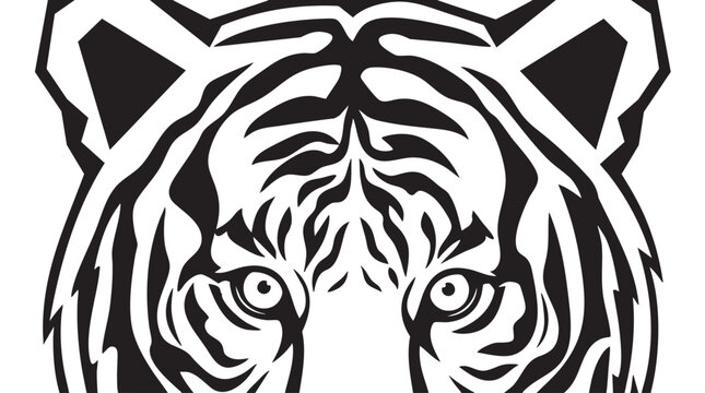 Black and white tiger face, tiger head, animal illustration, wildlife graphic