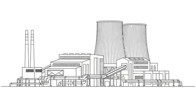 Outline illustration of a thermal power plant facility.