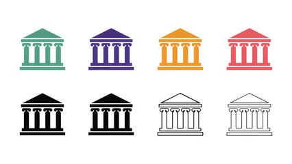 Obraz premium Set of Classical Building Icons in Various Colors and Styles, Representing Institutions, Banks, or Temples