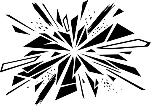 Black and White Abstract Explosion of Geometric Shapes and Particles
