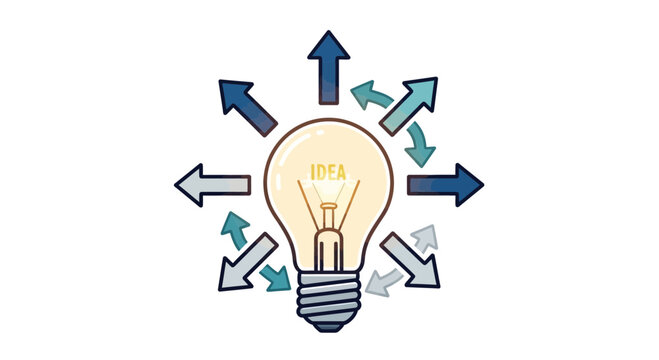 Light bulb with radiating arrows symbolizing idea generation and innovation