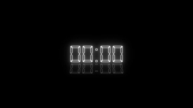 A digital modern,05 second to 0 second countdown icon.Glowing red color neon line and five second to zero second countdown  icon.Countdown icon animation on black background. 5 to 0 second modern digi