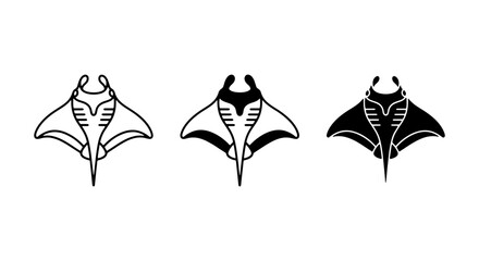 Manta Ray Icons Set, Ocean Wildlife Vector Graphics, Marine Animal Silhouettes, Underwater Creature Illustrations © Huzaifa