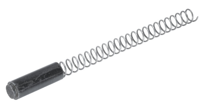Isolated handgun recoil spring and spring plug