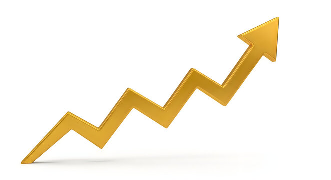 Golden upward zigzag growth arrow illustration