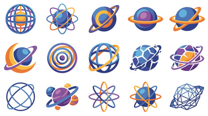 Minimalist Vibrant Abstract 3D Atomic and Planetary Orbit Designs with Geometric Shapes and Colorful Loops © Jarwo