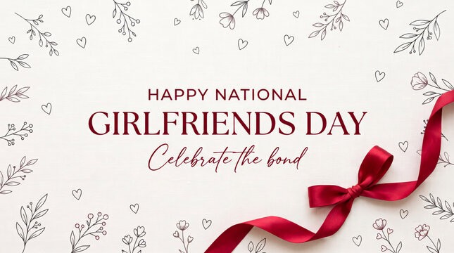 Happy national girlfriends day celebration with ribbon and floral design
