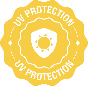 Flat illustration of UV protection badge depicting sun shield seal for skincare and product labeling