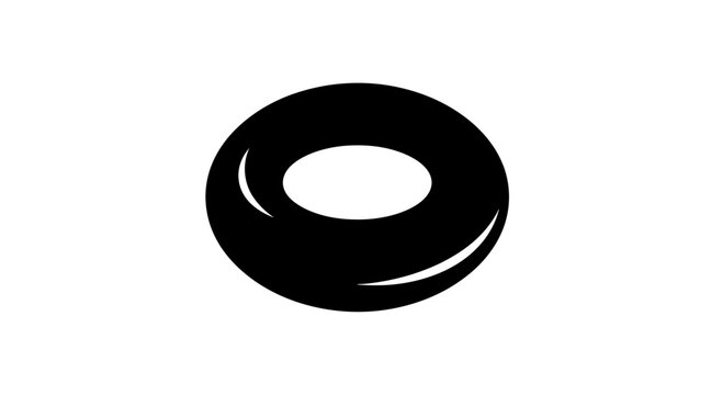 Black donut icon on a white background, simple and minimalist design