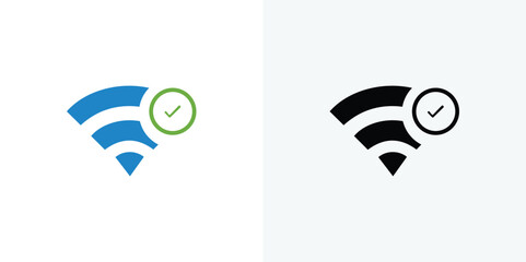 Blue and black checkmark on white background, style blue checkmark simple clean style minimalist © AMINUR
