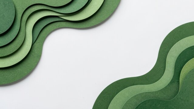 abstract green wavy paper cut design overhead view on white surface for minimalist corporate background or branding mockup