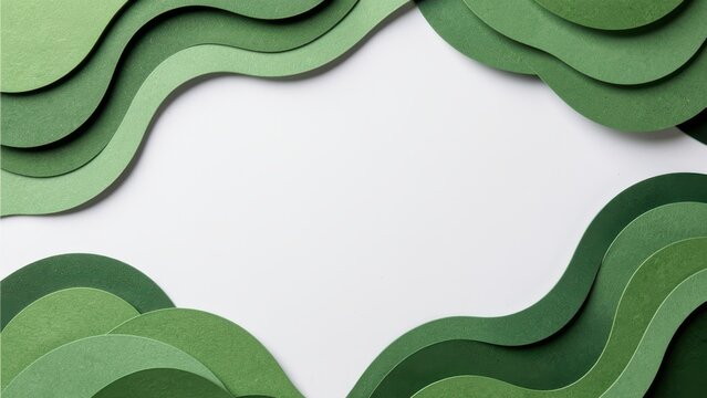 abstract green wavy paper cut design overhead view on white surface for minimalist corporate background or branding mockup