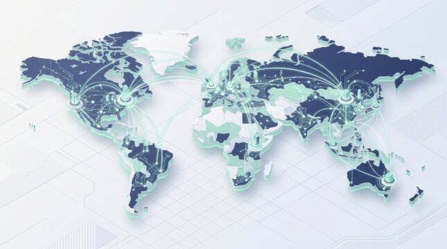 Network links between various parts of the world illustrate governance in artificial intelligence, focusing on global cooperation and regulation.