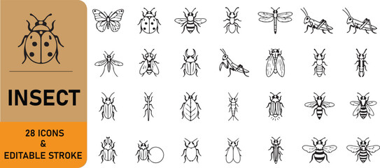 A set of 28 insect outline icons © Dipika