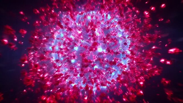 Digital virus infection concept: glowing network sphere attacked by red pathogens
