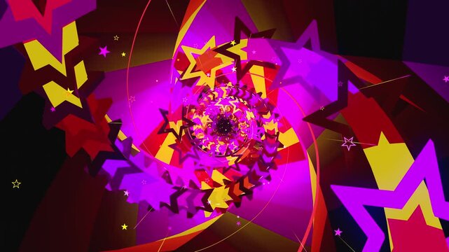 Abstract digital VJ loop vortex made of twisting lattice segments, spiral star arrays and complex data structures, creating deep astrophysics science background