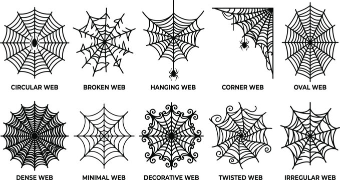 Spider Web Silhouette Icon Collection Halloween Cobweb  Set