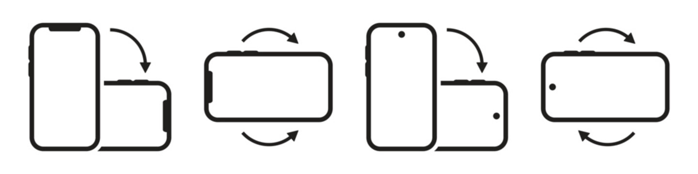 Smartphone rotation process illustration with arrows showing device turning in a clockwise direction