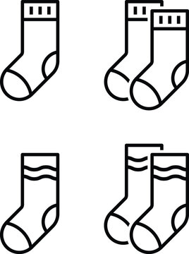 Four black and white line art socks on a white background simple footwear illustration